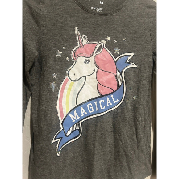 SO Girl’s Grey “unicorn” Long-sleeve Graphic Tee Shirt Sz. L-10/12 - Picture 3 of 5